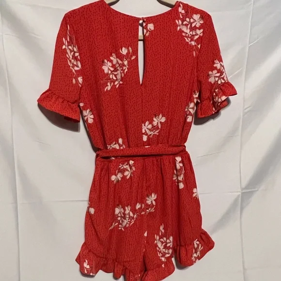 Sz S Ruffles & Floral & Dots Faux Wrap Front Challis Romper NWT - Picture 2 of 16